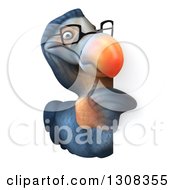Clipart Of A 3d Bespectacled Dodo Bird Pointing Around A Sign Royalty Free Illustration
