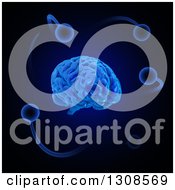 Poster, Art Print Of 3d Blue Brain And Atoms On Black