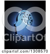 Clipart Of A 3d Head With Gears In The Brain And Blue Shining Light On Black Royalty Free Illustration by Mopic