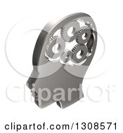 Poster, Art Print Of 3d Chrome Head With Gears In The Brain On White