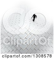 Poster, Art Print Of 3d Aerial View Of A Silhouetted Business Man Climbing Up Pyramid Steps On White