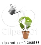 Poster, Art Print Of 3d Can Watering A Leafy Globe Plant In A Terra Cotta Pot Over White