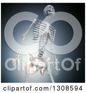 Poster, Art Print Of 3d Human Skeleton With Glowing Joint Pain In The Hip Over Blue And Black