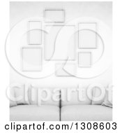 Poster, Art Print Of 3d White Sofa Under Blank Frames On A Wall