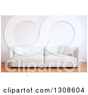 Poster, Art Print Of 3d White Sofa Against A Blank Wall On Wood Flooring