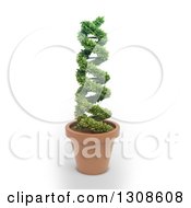 3d Dna Double Helix Plant Shrub In A Terra Cotta Pot On A White Background