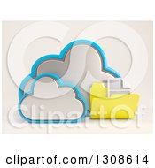 3d Cloud Storage Icon With A Document Folder On Off White