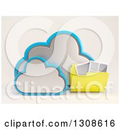 Poster, Art Print Of 3d Cloud Storage Icon With A Folder Of Documents On Off White