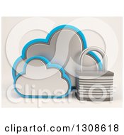Poster, Art Print Of 3d Cloud Storage Icon With A Padlock On Shaded White