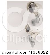 Poster, Art Print Of 3d Two White Hd Cctv Security Surveillance Cameras Mounted On A Wall On Off White