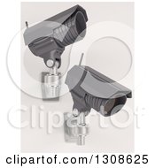 Poster, Art Print Of 3d Two Black Hd Cctv Security Surveillance Cameras Mounted On A Wall On Off White