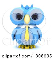 Poster, Art Print Of 3d Blue Owl Wearing A Business Tie On White