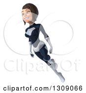 Clipart Of A 3d Brunette White Female Super Hero In A Black And White Suit Floating And Facing Left Royalty Free Illustration by Julos