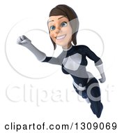Clipart Of A 3d Brunette White Female Super Hero In A Black And White Suit Flying Royalty Free Illustration by Julos