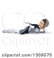 Clipart Of A 3d Brunette White Female Super Hero In A Black And White Suit Resting On Her Side And Pointing To The Left Royalty Free Illustration by Julos