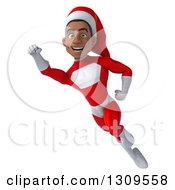 Clipart Of A 3d Young Black Male Christmas Super Hero Santa Flying Royalty Free Illustration by Julos