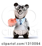 Clipart Of A 3d Bespectacled Doctor Or Veterinarian Panda Holding A Piggy Bank Royalty Free Illustration