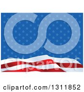 Clipart Of A Patriotic American Stripes Wave Over Star Pattern Background Royalty Free Vector Illustration