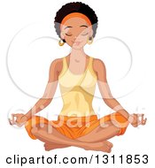 Beautiful Young Black Woman Meditating In The Lotus Pose