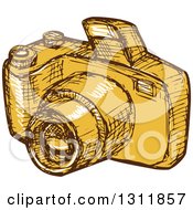 Clipart Of A Sketched Digital Camera In Yellow And Brown Royalty Free Vector Illustration