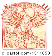 Clipart Of A Sketched Eagle Attacking A Rattlesnake On A Cactus In A Cinco De Mayo Design Royalty Free Vector Illustration