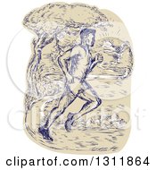 Poster, Art Print Of Sketched Male Marathon Runner On A Park Path