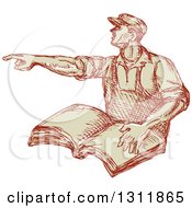 Sketched Union Worker Man Pointing And Holding A Book