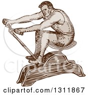 Clipart Of A Sketched Male Athlete Exercising On A Rowing Machine Royalty Free Vector Illustration