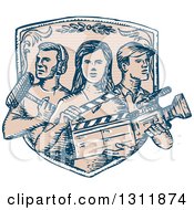 Sketched Shield With Film Crew Workers