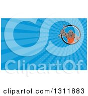 Clipart Of A Cartoon Tough Gorilla Mechanic Man In A Circle Punching With A Wrench And Blue Rays Background Or Business Card Design Royalty Free Illustration by patrimonio