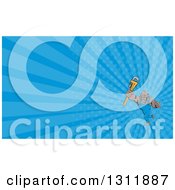 Clipart Of A Cartoon Tough Gorilla Plumber Man Punching With A Monkey Wrench And Blue Rays Background Or Business Card Design Royalty Free Illustration by patrimonio
