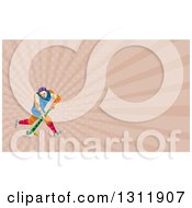 Clipart Of A Retro Geometric Low Poly Man Playing Field Hockey And Pink Rays Background Or Business Card Design Royalty Free Illustration