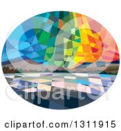 Clipart Of A Retro Low Polygon Styled View Of Northern Lights Or Aurora Borealis Royalty Free Vector Illustration