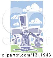 Poster, Art Print Of Woodcut Dutch Windmills