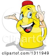 Clipart Of A Cartoon Thinking And Presenting Yellow Bottle Character Royalty Free Vector Illustration
