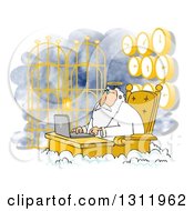 Poster, Art Print Of Jesus Working On A Laptop At Heavens Gates With Clocks Behind Him