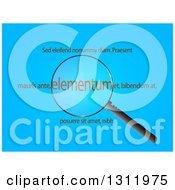 Clipart Of A Magnifying Glass Zooming In On Sample Text Over Blue Royalty Free Vector Illustration