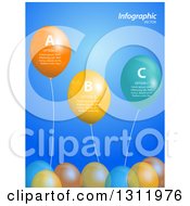 Clipart Of A Background Of 3d Party Balloons With Infographic Sample Text Over Blue Royalty Free Vector Illustration