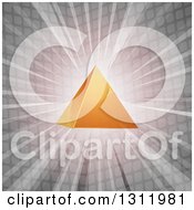 Poster, Art Print Of 3d Orange Pyramid Over A Burst Of Light And Gray Tiles