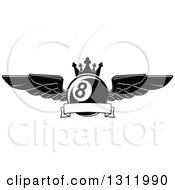 Poster, Art Print Of Black And White Winged And Crowned Eightball With A Blank Ribbon Banner