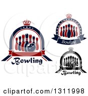 Clipart Of Bowling Pins And Balls In Star Arches With Banners And Text Royalty Free Vector Illustration