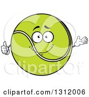 Clipart Of A Cartoon Tennis Ball Character Giving A Thumb Up And Presenting Royalty Free Vector Illustration