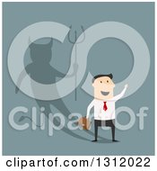 Poster, Art Print Of Flat Design White Businessman With A Devil Shadow On Blue