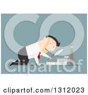 Poster, Art Print Of Flat Design White Businessman Inspecting A Factory On Blue