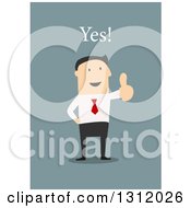Poster, Art Print Of Flat Design White Businessman Saying Yes And Giving A Thumb Up On Blue