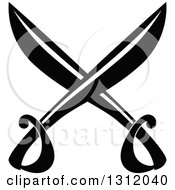 Clipart Of A Black And White Crossed Swords Version 34 Royalty Free Vector Illustration