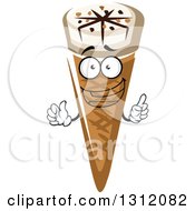 Poster, Art Print Of Cartoon Waffle Ice Cream Cone Character With Nuts And Fudge