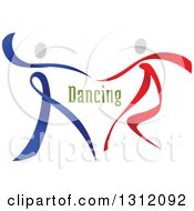 Poster, Art Print Of Red Blue And White Ribbon Couple Dancing With Green Text
