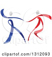 Clipart Of A Red Blue And White Ribbon Couple Dancing Together Royalty Free Vector Illustration