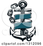 Poster, Art Print Of Dark Blue Anchor With A Chain And Ribbon Banner